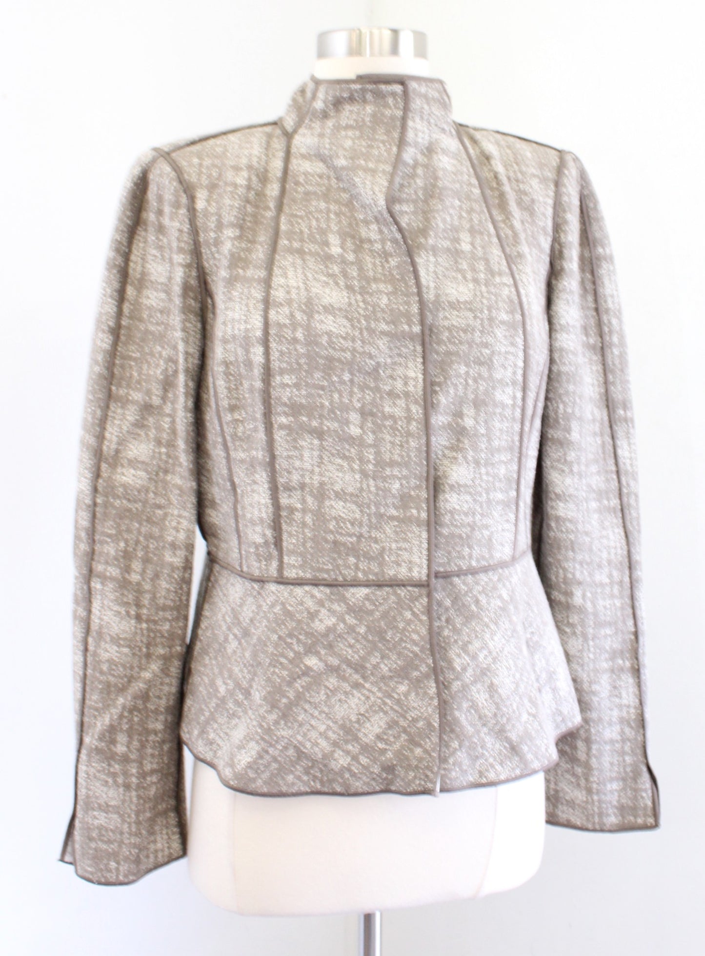 Lafayette 148 New York Brown Ivory Printed Snap Button Blazer Jacket Size 6