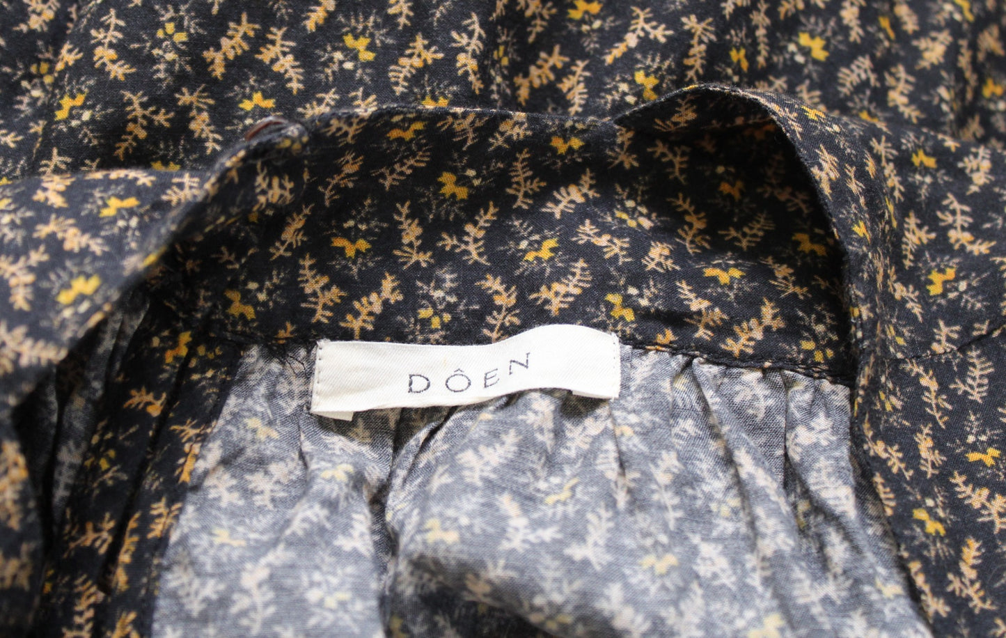 Doen Buttercup Black Winter Ditsy Floral Print Mini Peasant Shift Dress Size S