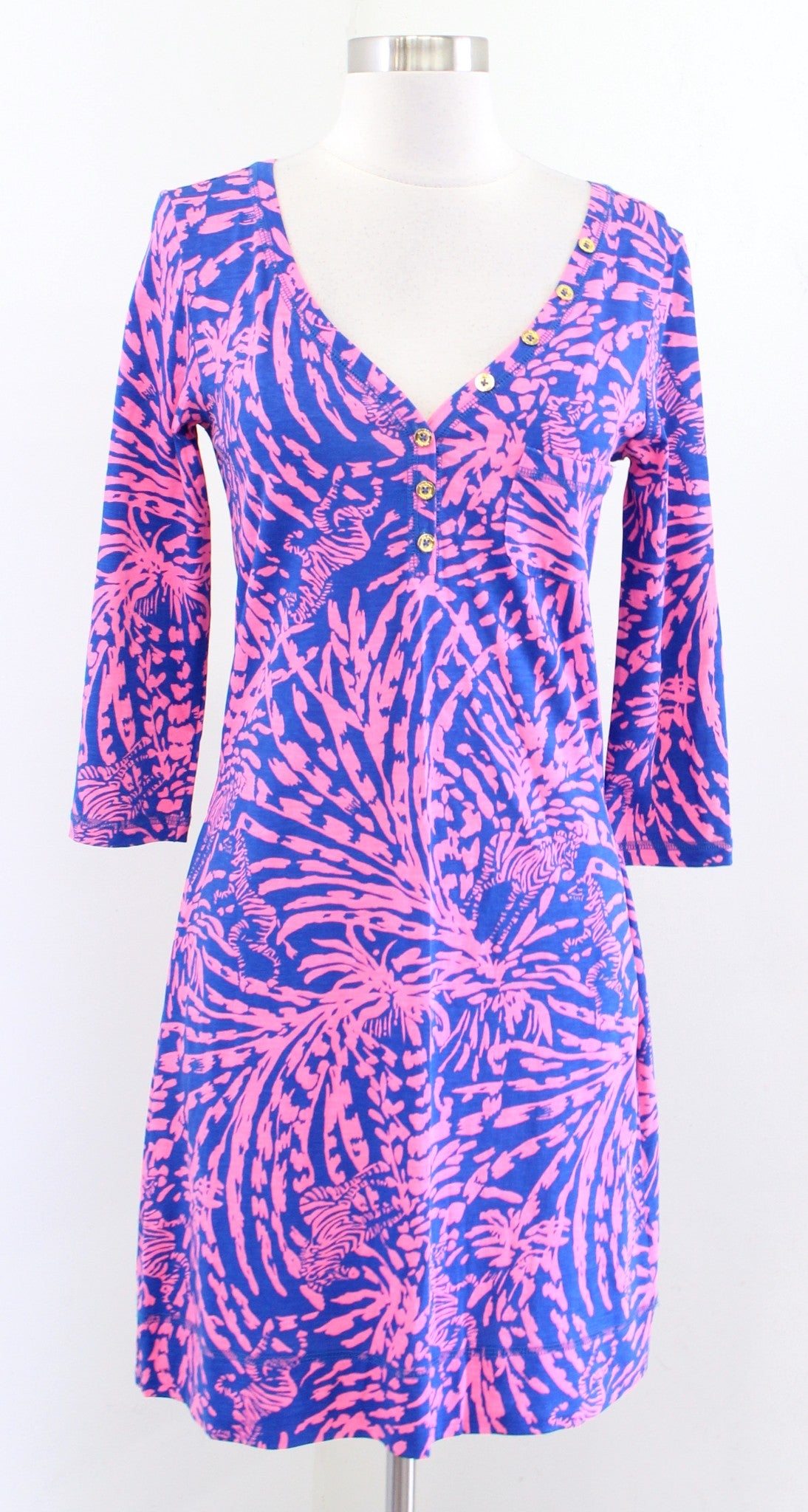 Lilly Pulitzer Palmetto Rollin in the Grass V Neck Tee Dress Size S Pink Blue