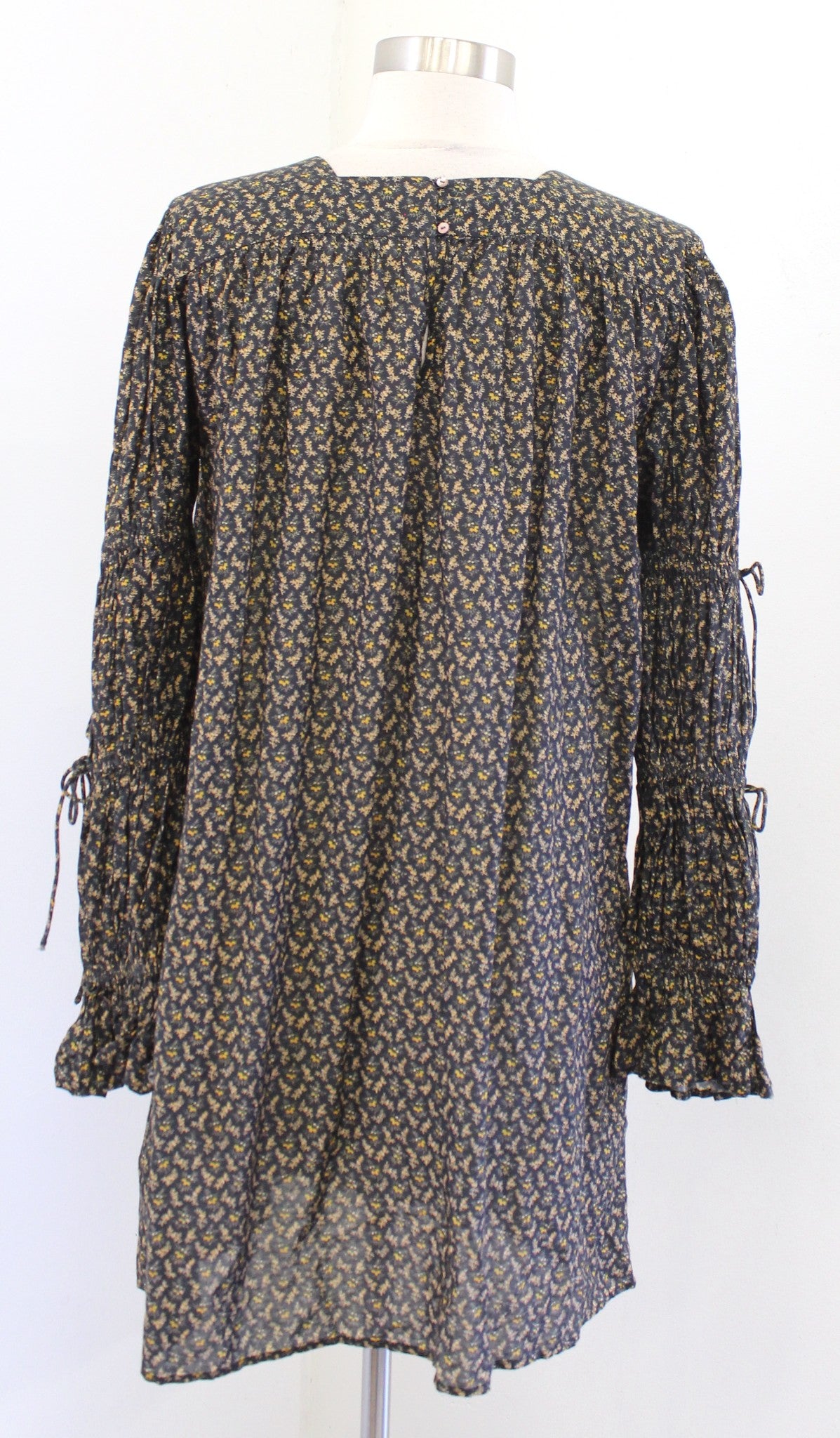Doen Buttercup Black Winter Ditsy Floral Print Mini Peasant Shift Dress Size S