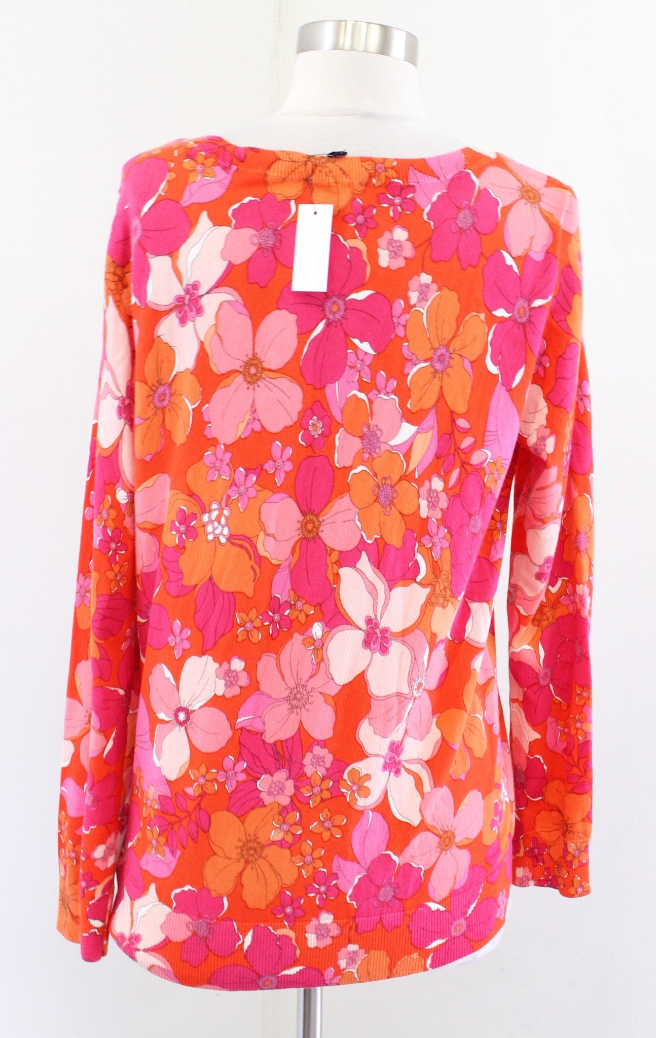 NWT Talbots Vibrant Floral Print Pullover Light Sweater Top Size M Pink Orange