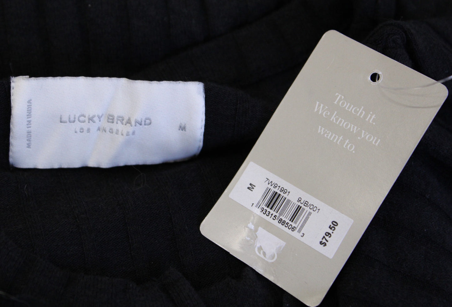 NWT Lucky Brand Dark Gray / Black Cloud Soft Ribbed Henley Shift Dress Size M