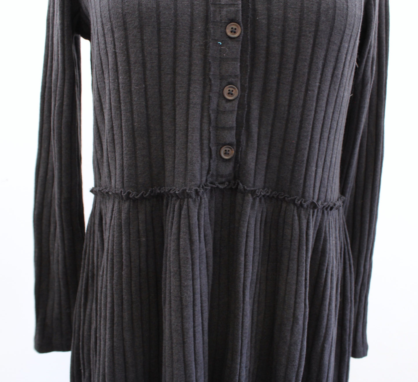 NWT Lucky Brand Dark Gray / Black Cloud Soft Ribbed Henley Shift Dress Size M