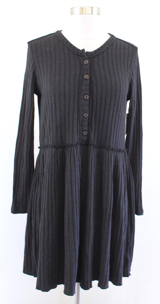 NWT Lucky Brand Dark Gray / Black Cloud Soft Ribbed Henley Shift Dress Size M
