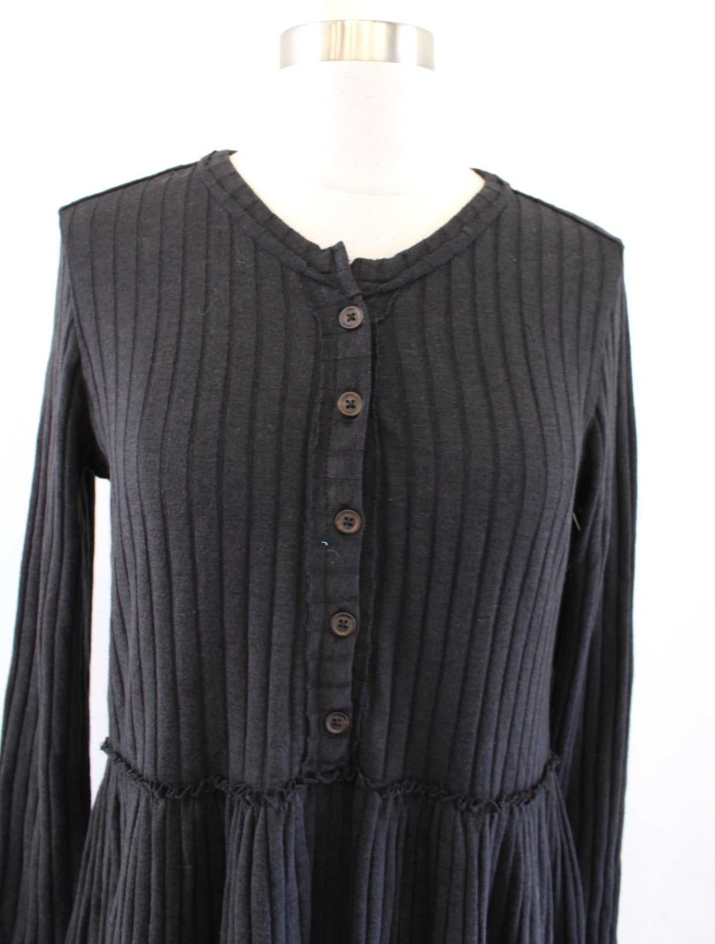 NWT Lucky Brand Dark Gray / Black Cloud Soft Ribbed Henley Shift Dress Size M