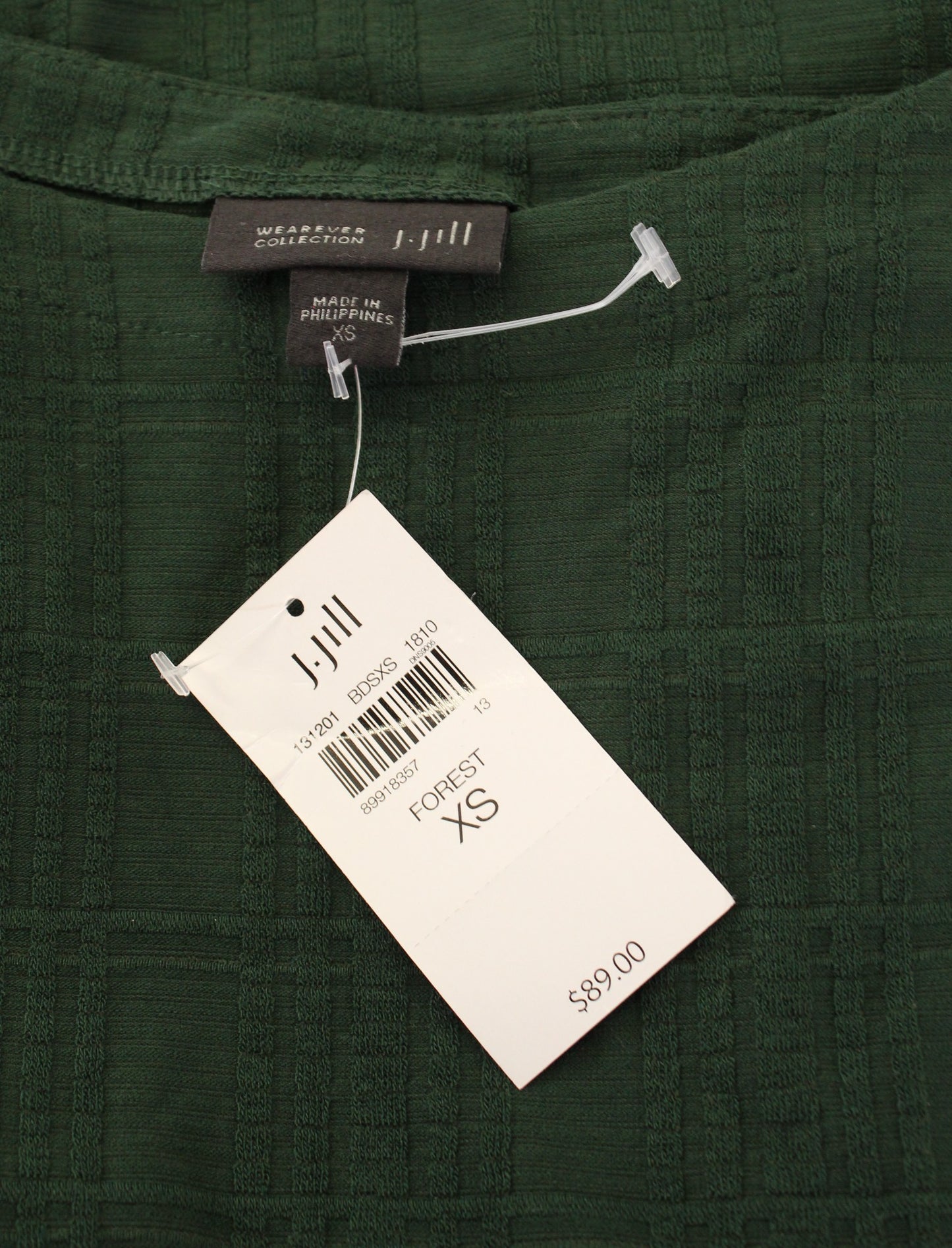 NWT J Jill Wearever Collection Forest Green Textured Plaid Tunic Top Blouse XS