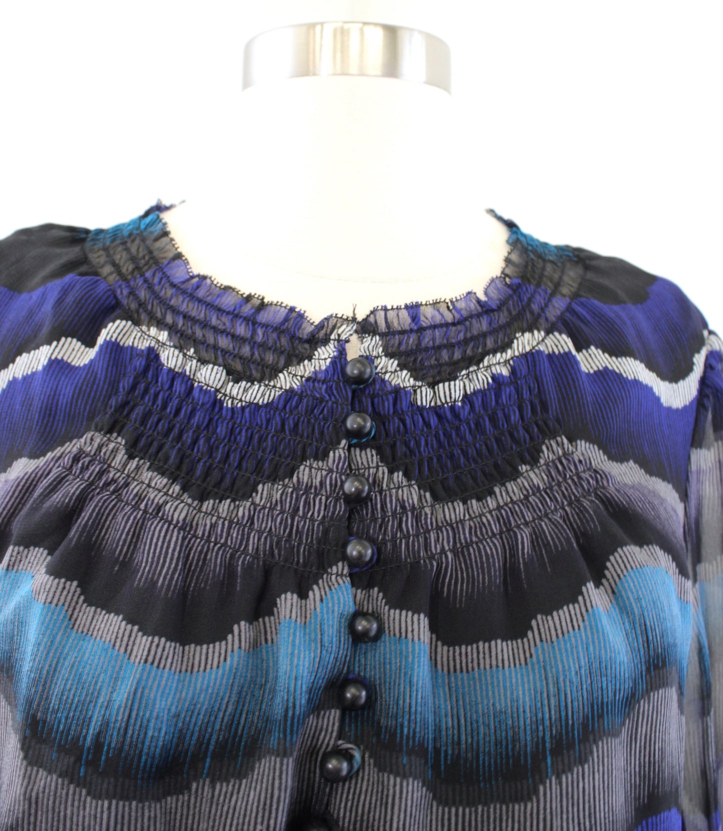 Diane Von Furstenberg Kelley Smocked Chiffon Silk Peacock Striped Dress Size 6