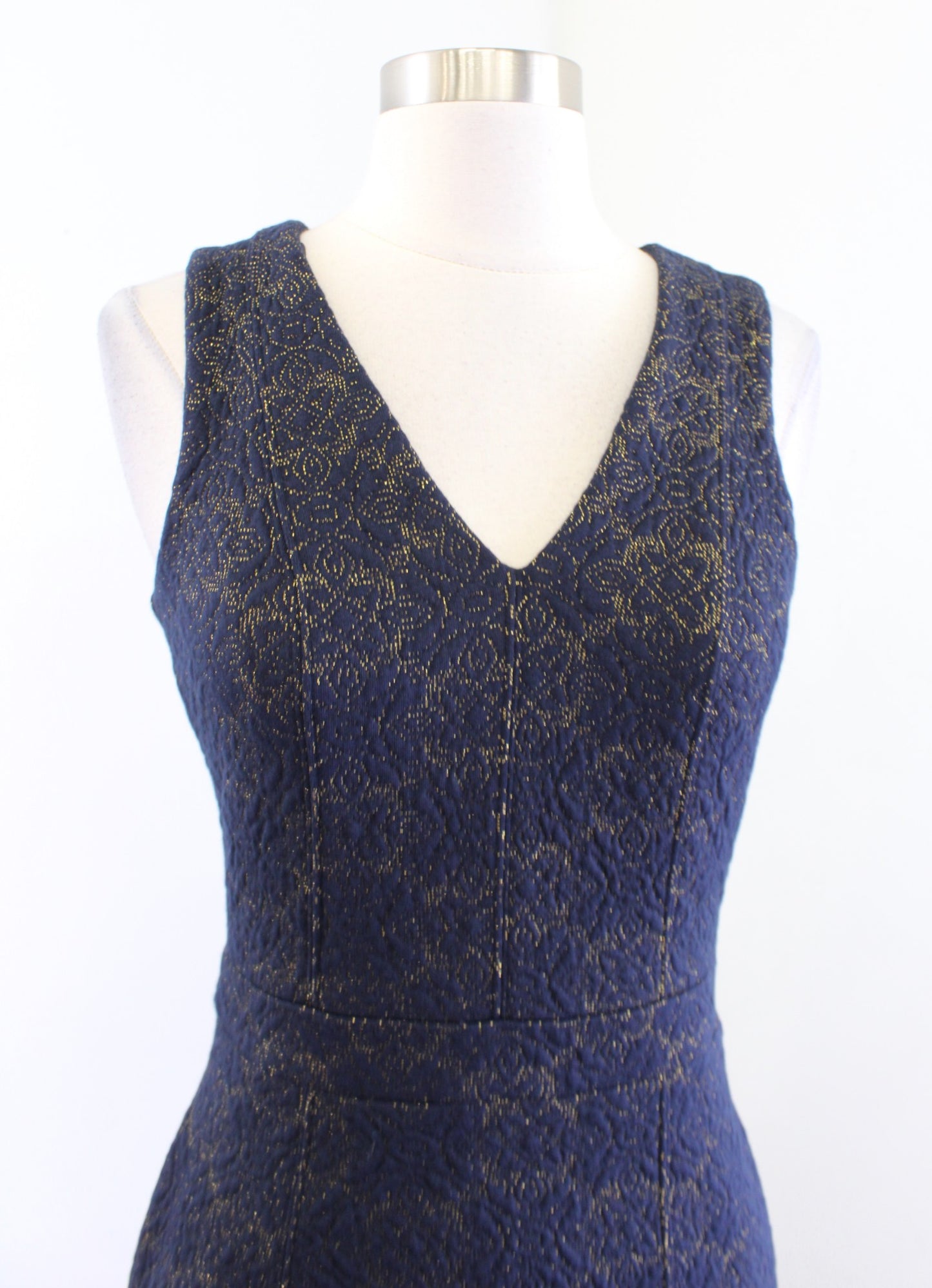 NWT Michael Kors Navy Blue Gold Medallion Jacquard A Line Sheath Dress XXS 2XS