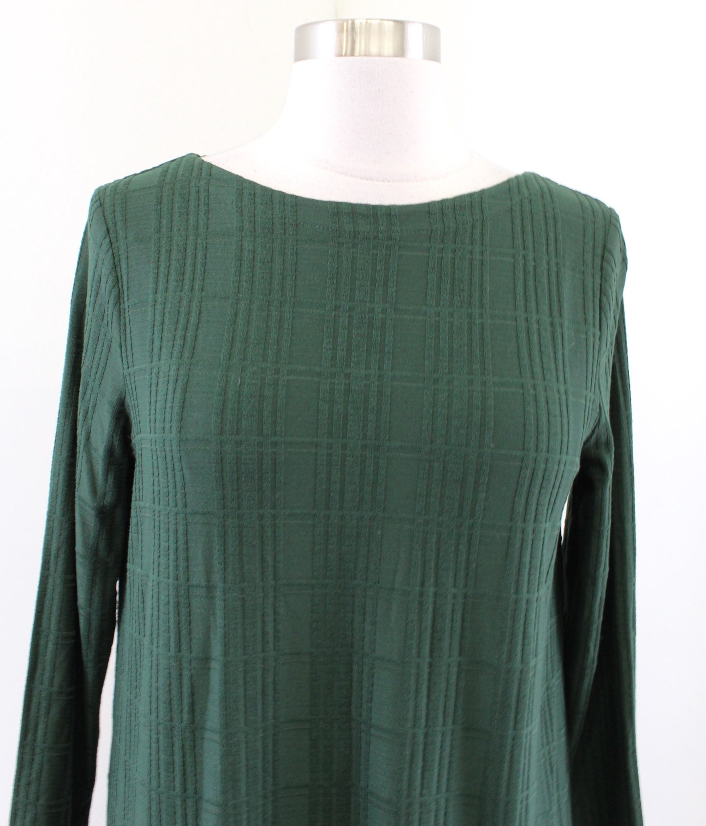 NWT J Jill Wearever Collection Forest Green Textured Plaid Tunic Top Blouse XS