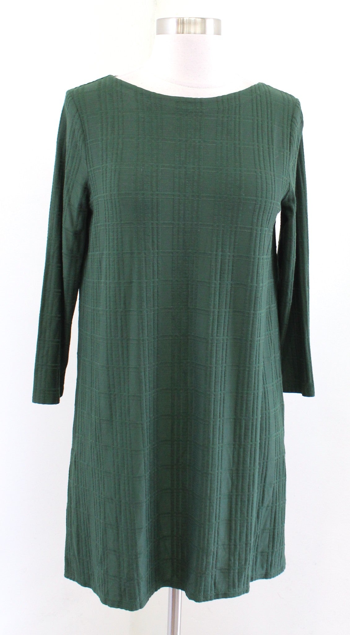 NWT J Jill Wearever Collection Forest Green Textured Plaid Tunic Top Blouse XS