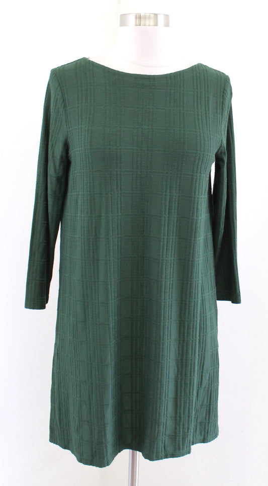 NWT J Jill Wearever Collection Forest Green Textured Plaid Tunic Top Blouse XS