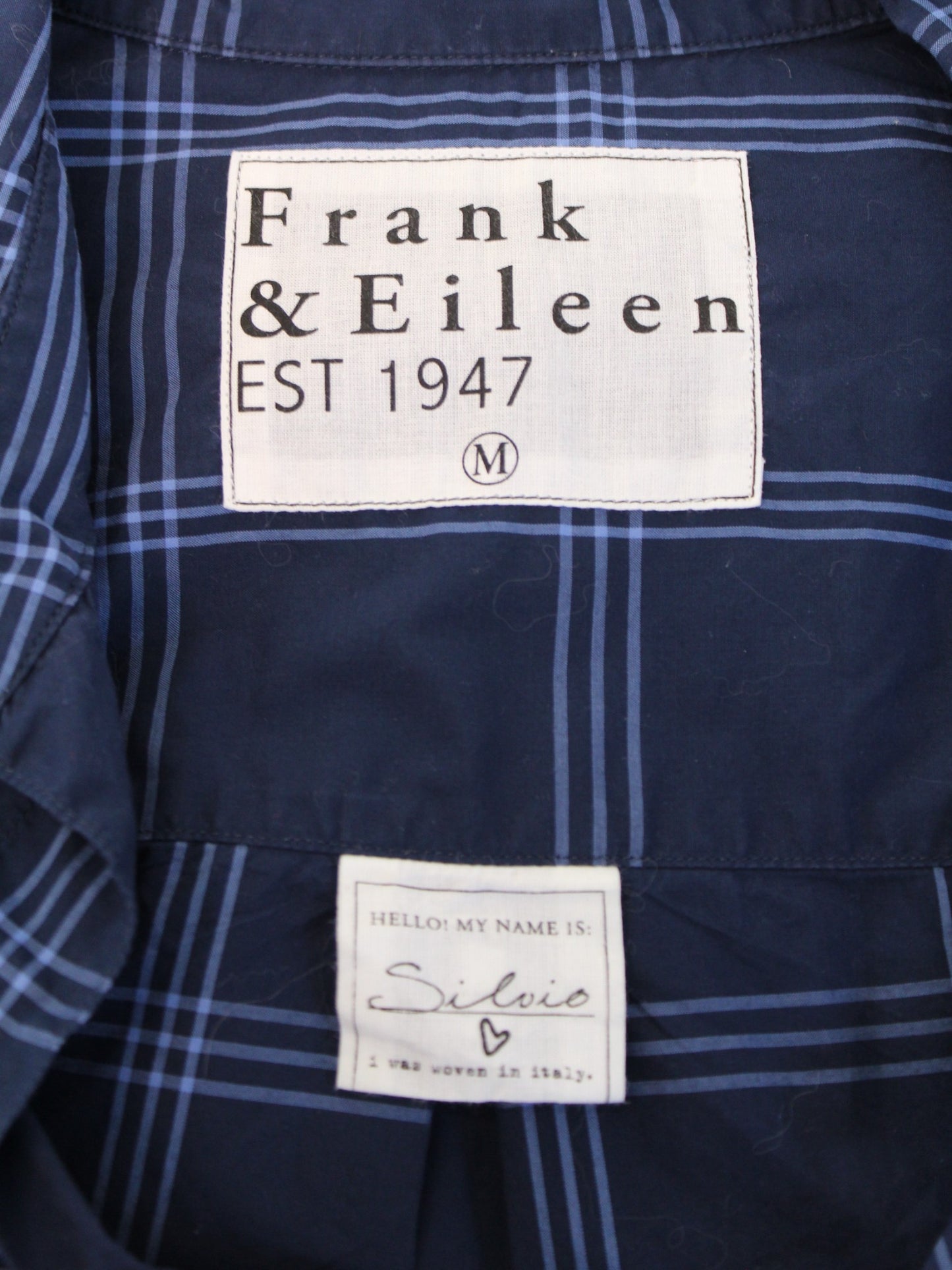 Frank and Eileen Silvio Navy Blue Windowpane Plaid Button Front Shirt Blouse M