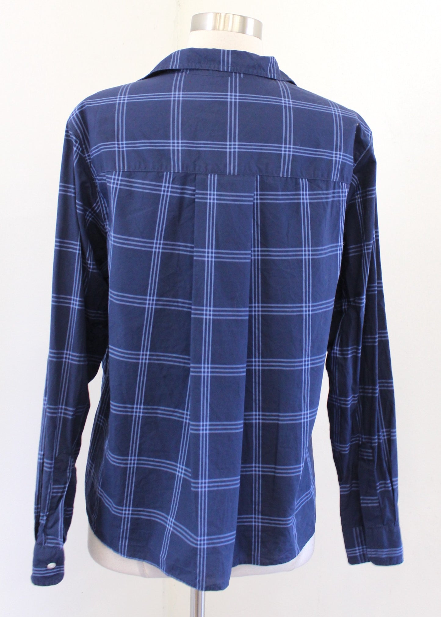Frank and Eileen Silvio Navy Blue Windowpane Plaid Button Front Shirt Blouse M