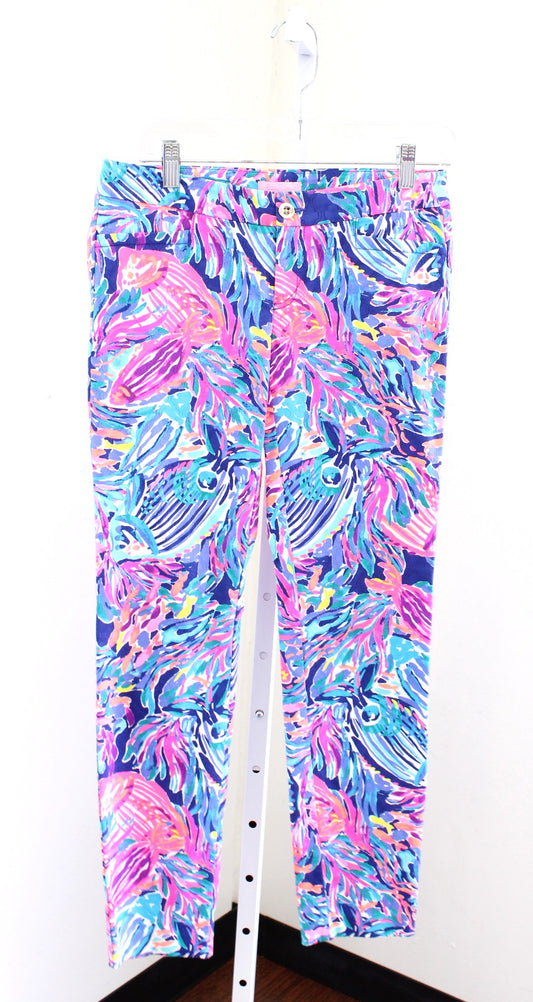 Lilly Pulitzer Kelly Ankle Pants Colorful Vibrant Fish Print Skinny Size 2 Blue