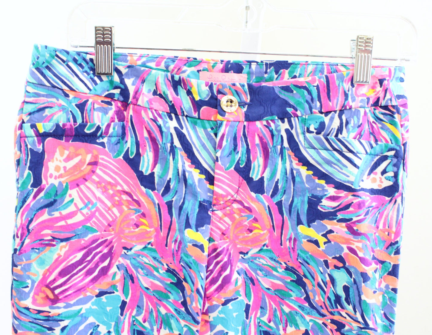 Lilly Pulitzer Kelly Ankle Pants Colorful Vibrant Fish Print Skinny Size 2 Blue