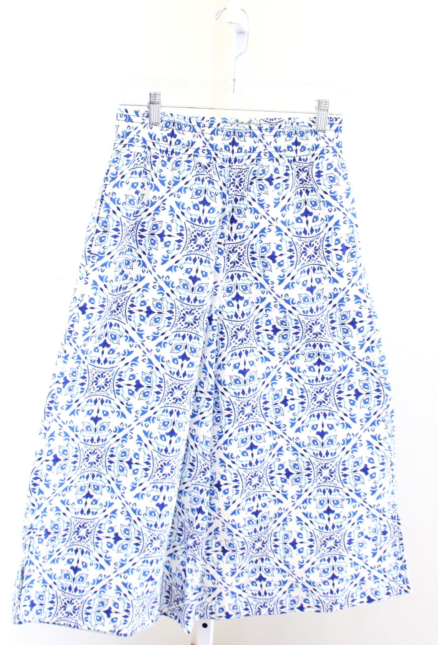 Maeve Anthropologie Moroccan Tile Wide Leg Cropped Pants Size XS Blue White Boho