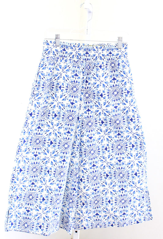 Maeve Anthropologie Moroccan Tile Wide Leg Cropped Pants Size XS Blue White Boho