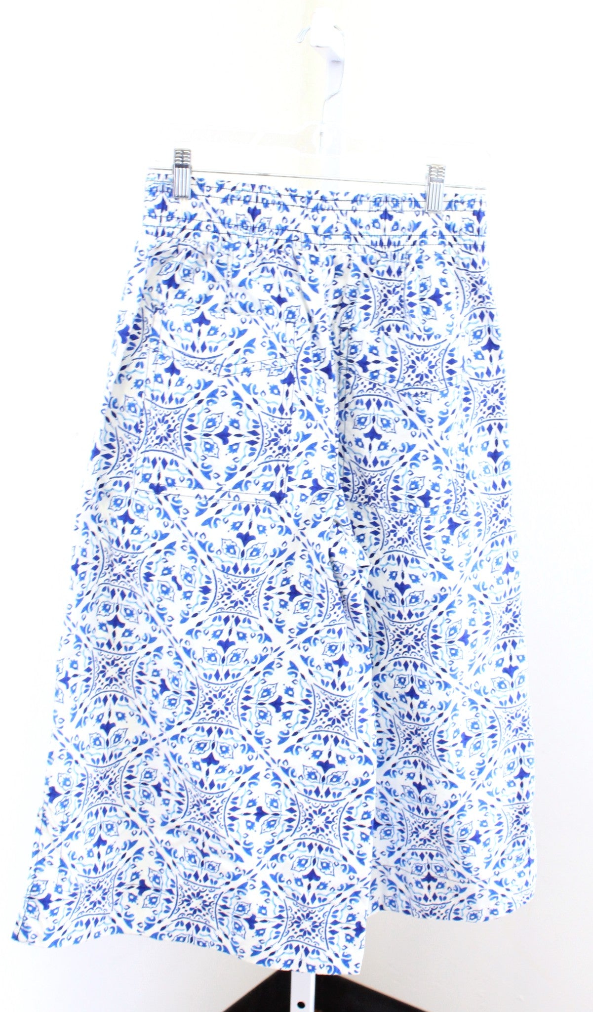 Maeve Anthropologie Moroccan Tile Wide Leg Cropped Pants Size XS Blue White Boho