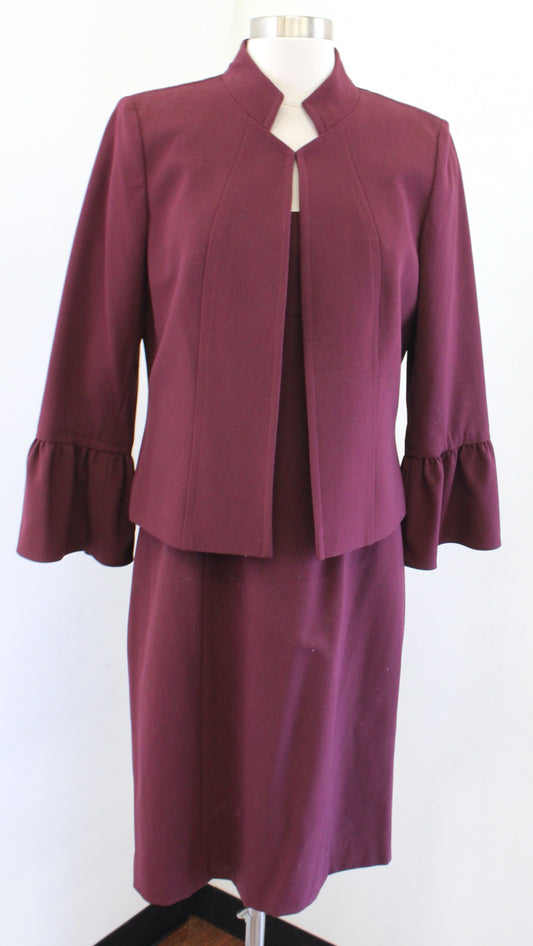 Tahari ASL Levine Wine Maroon Red Sheath Dress & Blazer Suit Set Size 8 Career