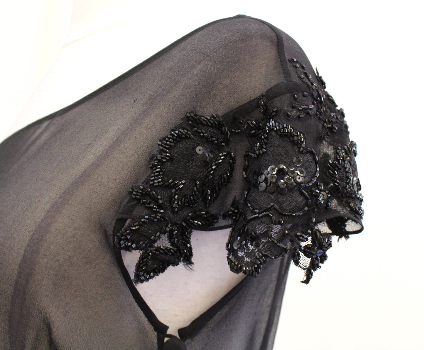 Vtg Y2k 2000s Black Sheer Sequin Embellished Babydoll Tunic Top Blouse Size L