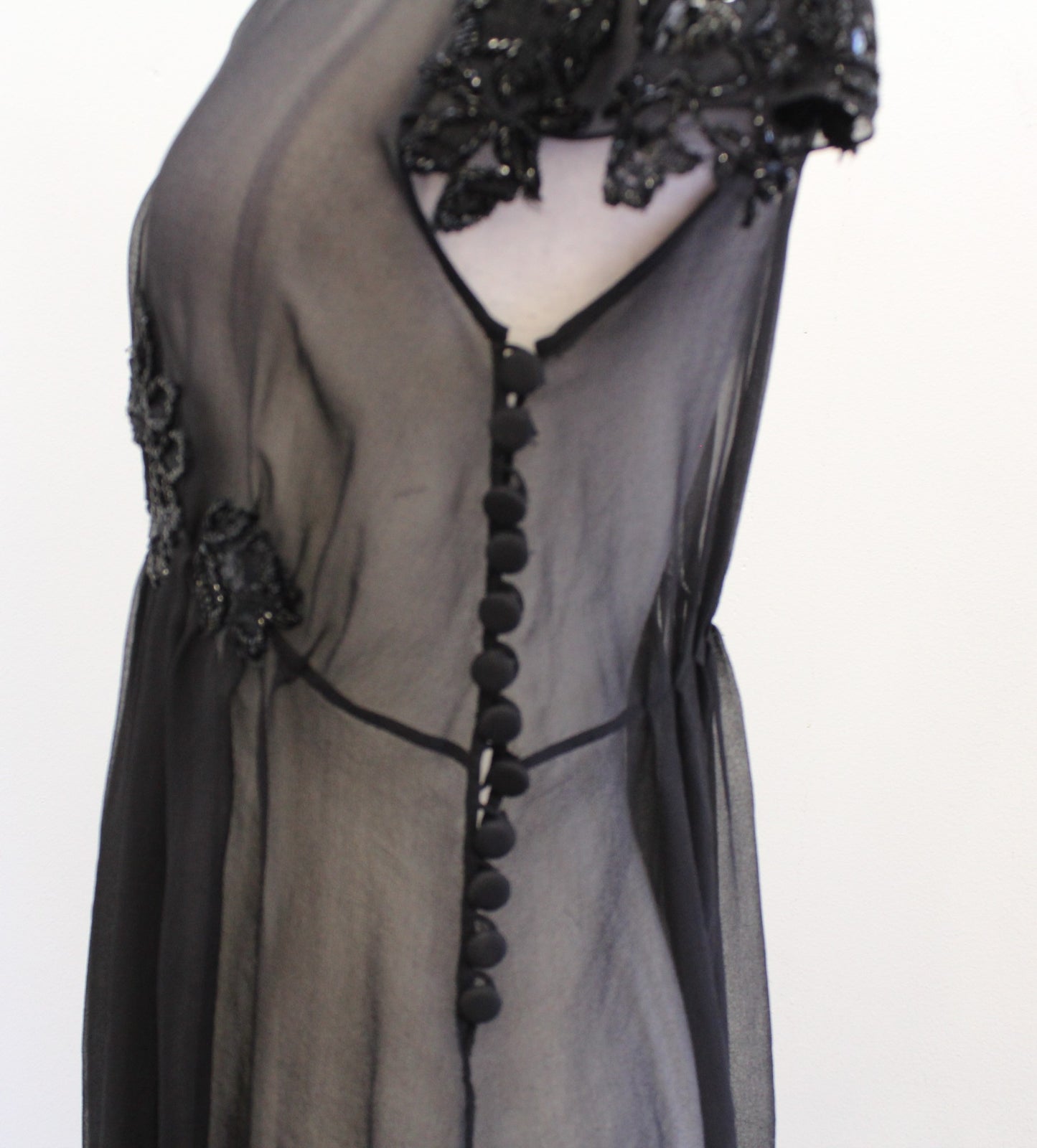 Vtg Y2k 2000s Black Sheer Sequin Embellished Babydoll Tunic Top Blouse Size L