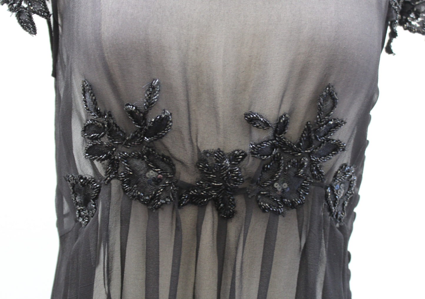 Vtg Y2k 2000s Black Sheer Sequin Embellished Babydoll Tunic Top Blouse Size L