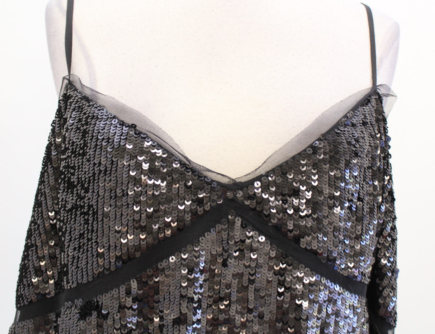 NWT J Crew Black Sequin Tulle Trim Cami Tank Top Size 3X Camisole Blouse V Neck