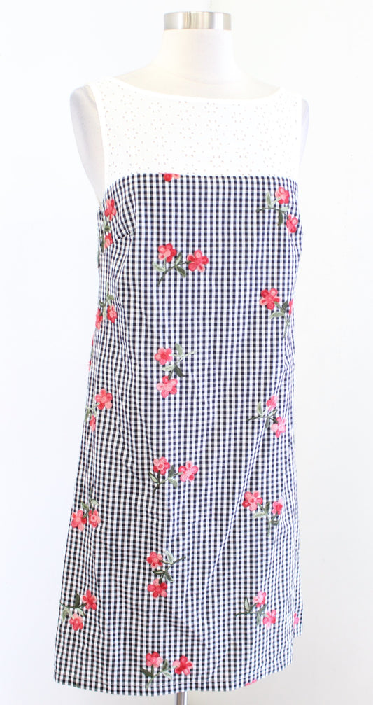Karl Lagerfeld Black Gingham Floral Embroidered Eyelet Lace Trim Dress Size 4