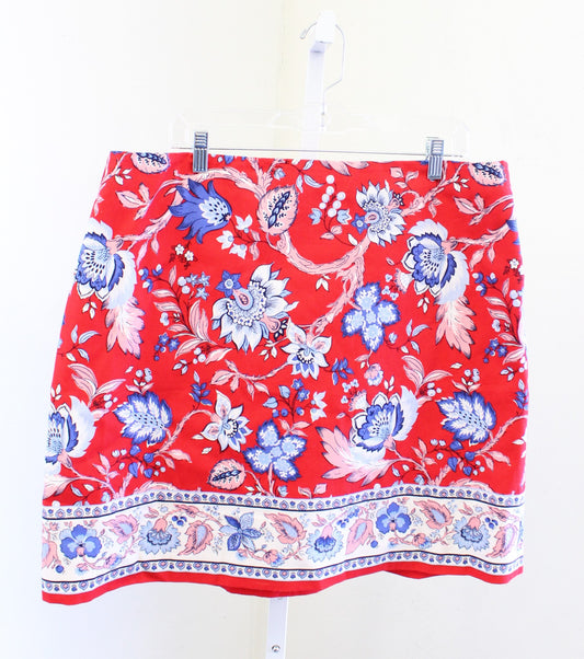 NWT Talbots Womens Plus Red Blue Climbing Floral Canvas Skirt Size 16W