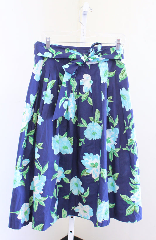 NWT Talbots the Piper Navy Blue Floral Pleated A Line Midi Skirt Tie Waist Sz 6