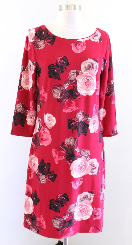 NWT White House Black Market Red Rose Floral Print Reversible Dress Size S