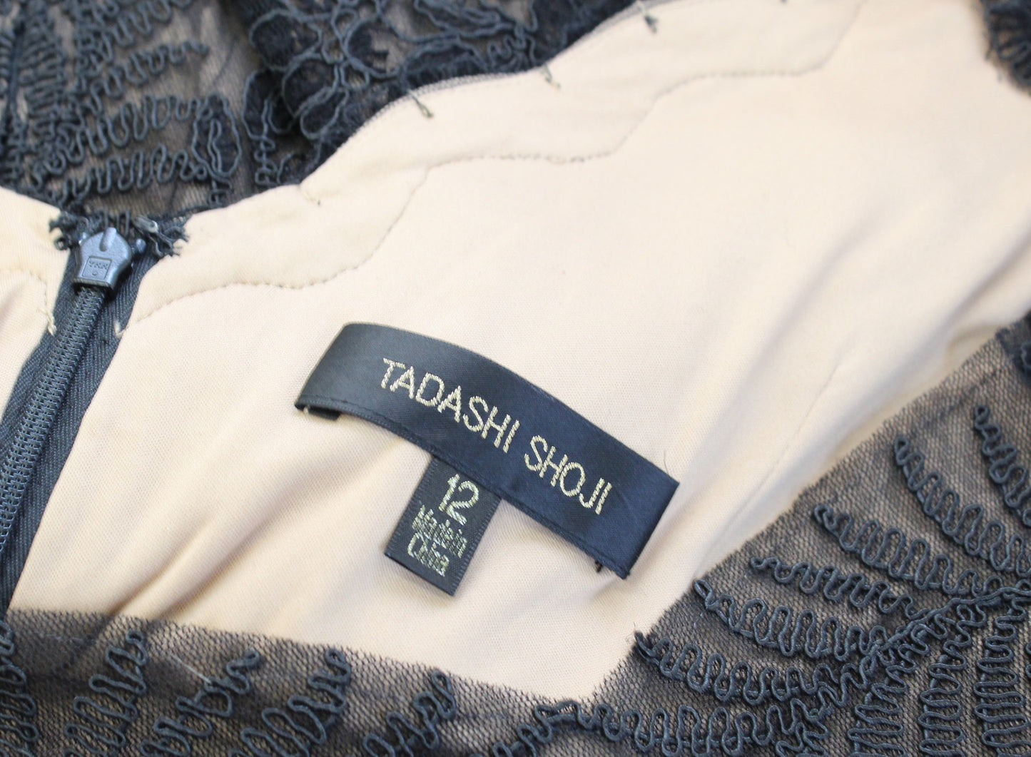 Tadashi Shoji Zuri Black Lace Illusion Sheath Dress Sz 12 Cocktail Evening