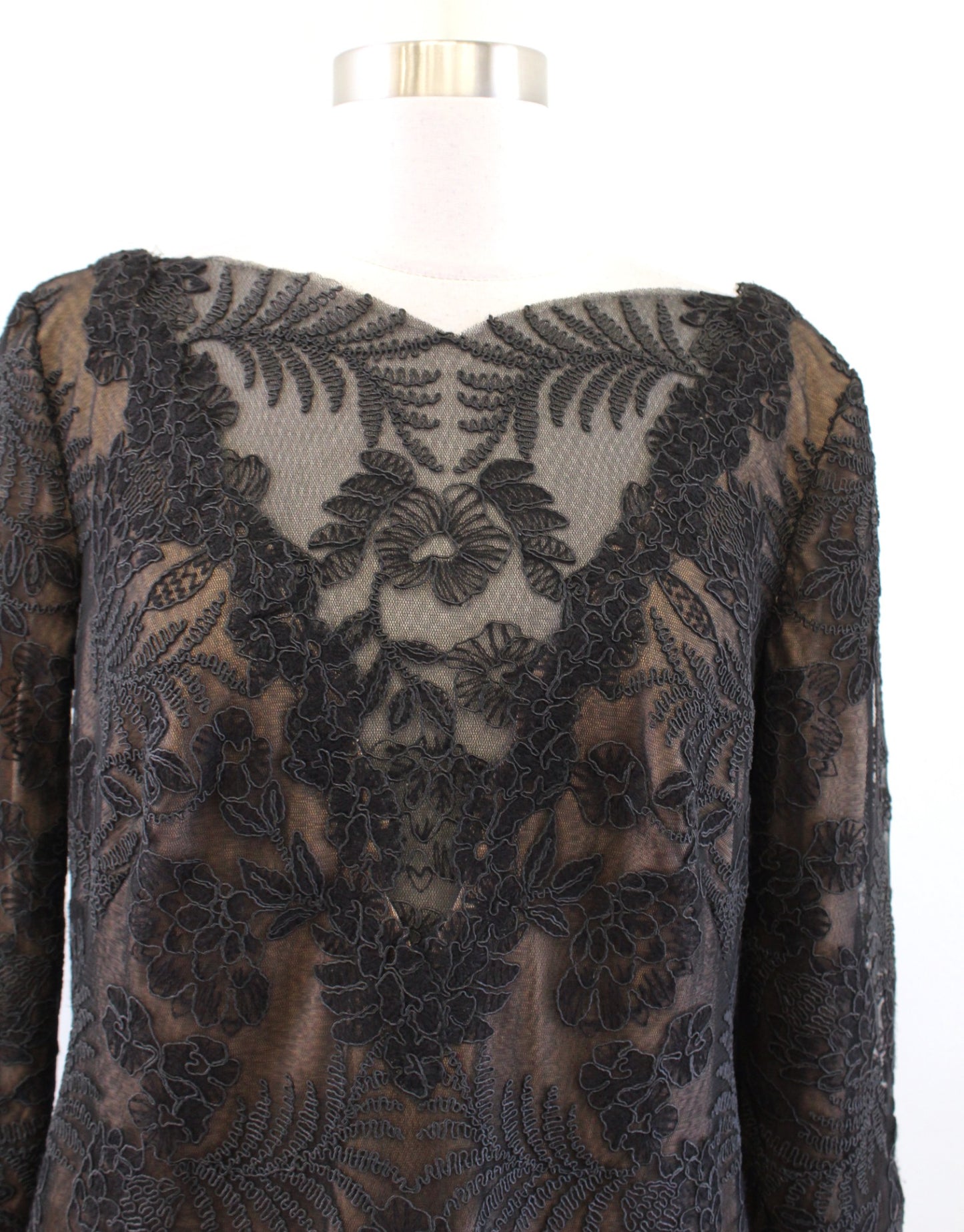 Tadashi Shoji Zuri Black Lace Illusion Sheath Dress Sz 12 Cocktail Evening