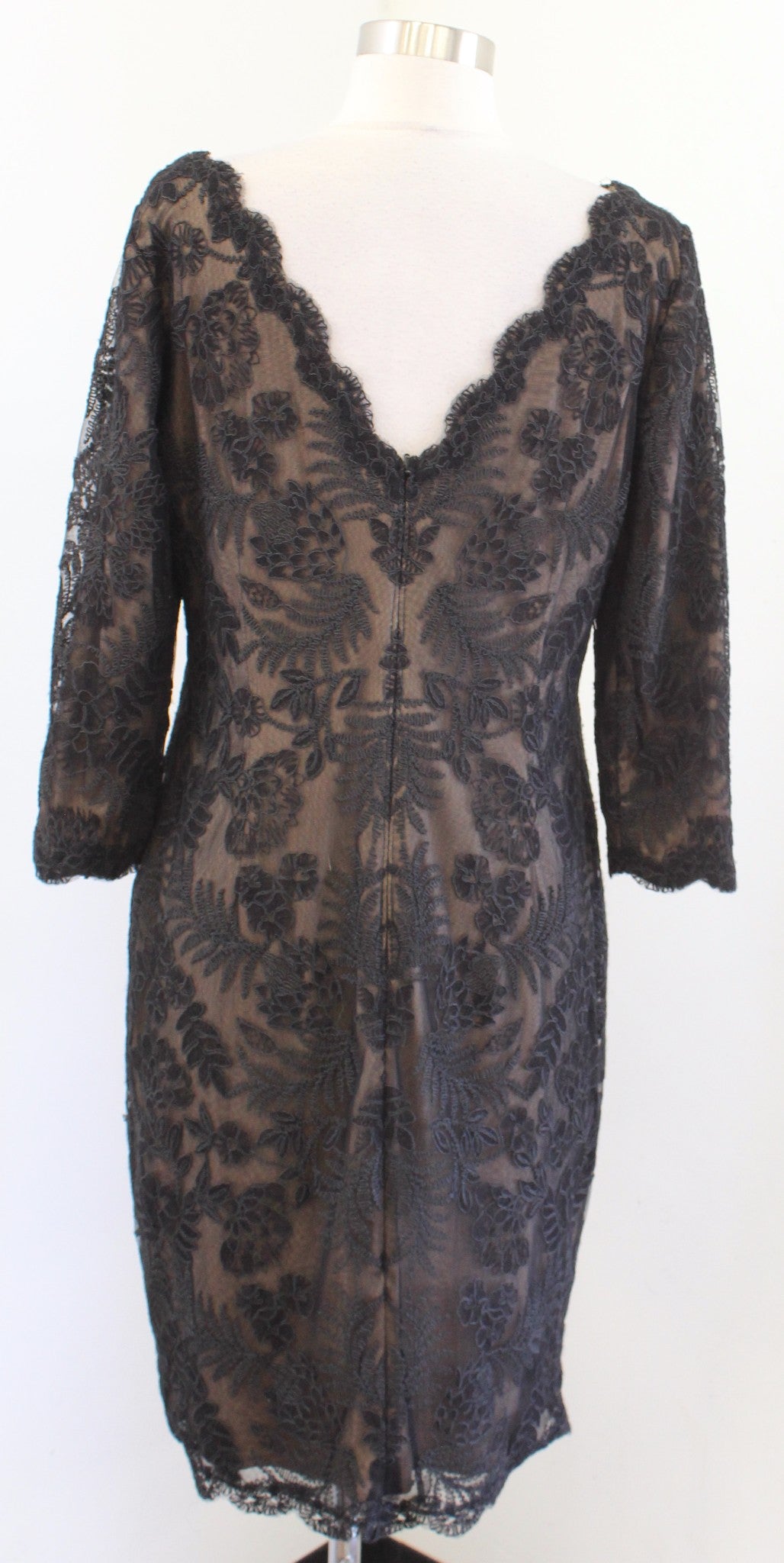 Tadashi Shoji Zuri Black Lace Illusion Sheath Dress Sz 12 Cocktail Evening