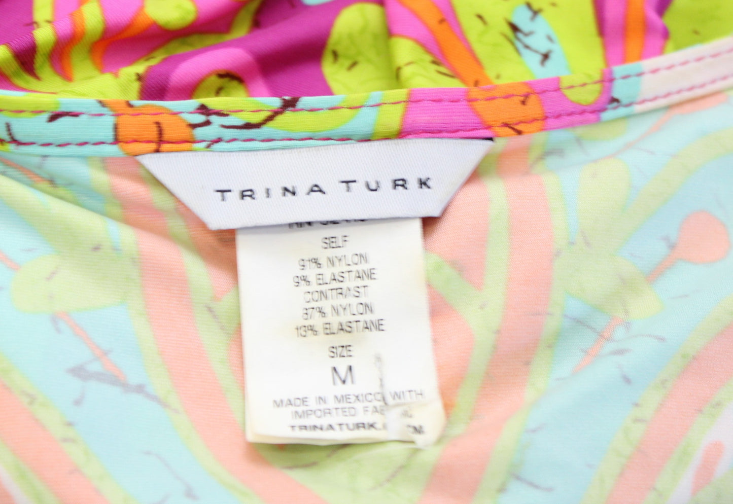 Trina Turk Colorful Floral Dolman Kimono Sleeve Swim Cover Up Dress Tunic Size M