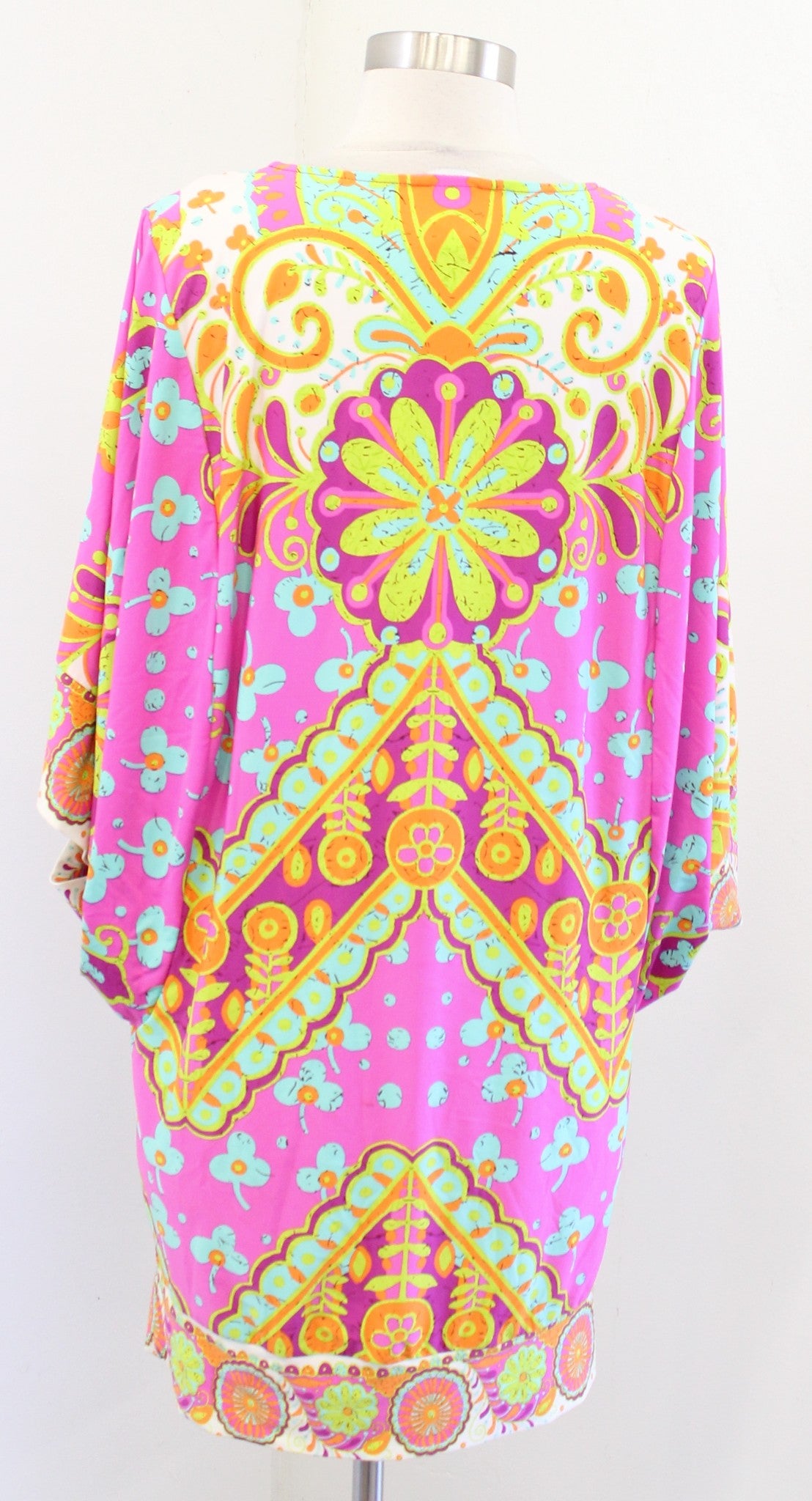 Trina Turk Colorful Floral Dolman Kimono Sleeve Swim Cover Up Dress Tunic Size M