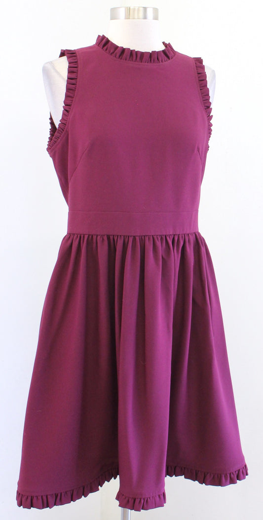 Kate Spade Deep Cherry Burgundy Ruffle Fit and Flare Dress Size 6 Cocktail