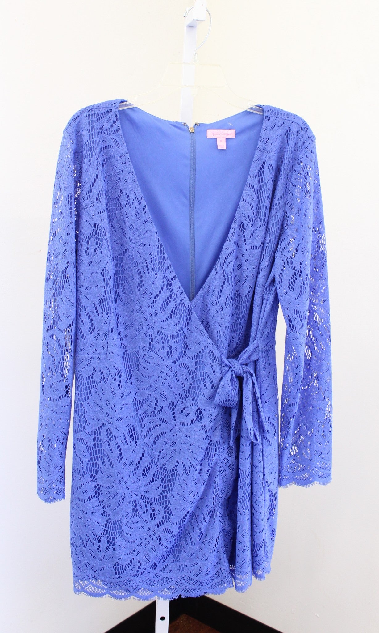 Lilly Pulitzer Tiki Leaf Floral Lace Skirted Wrap Front Romper Size XL Blue/Purp