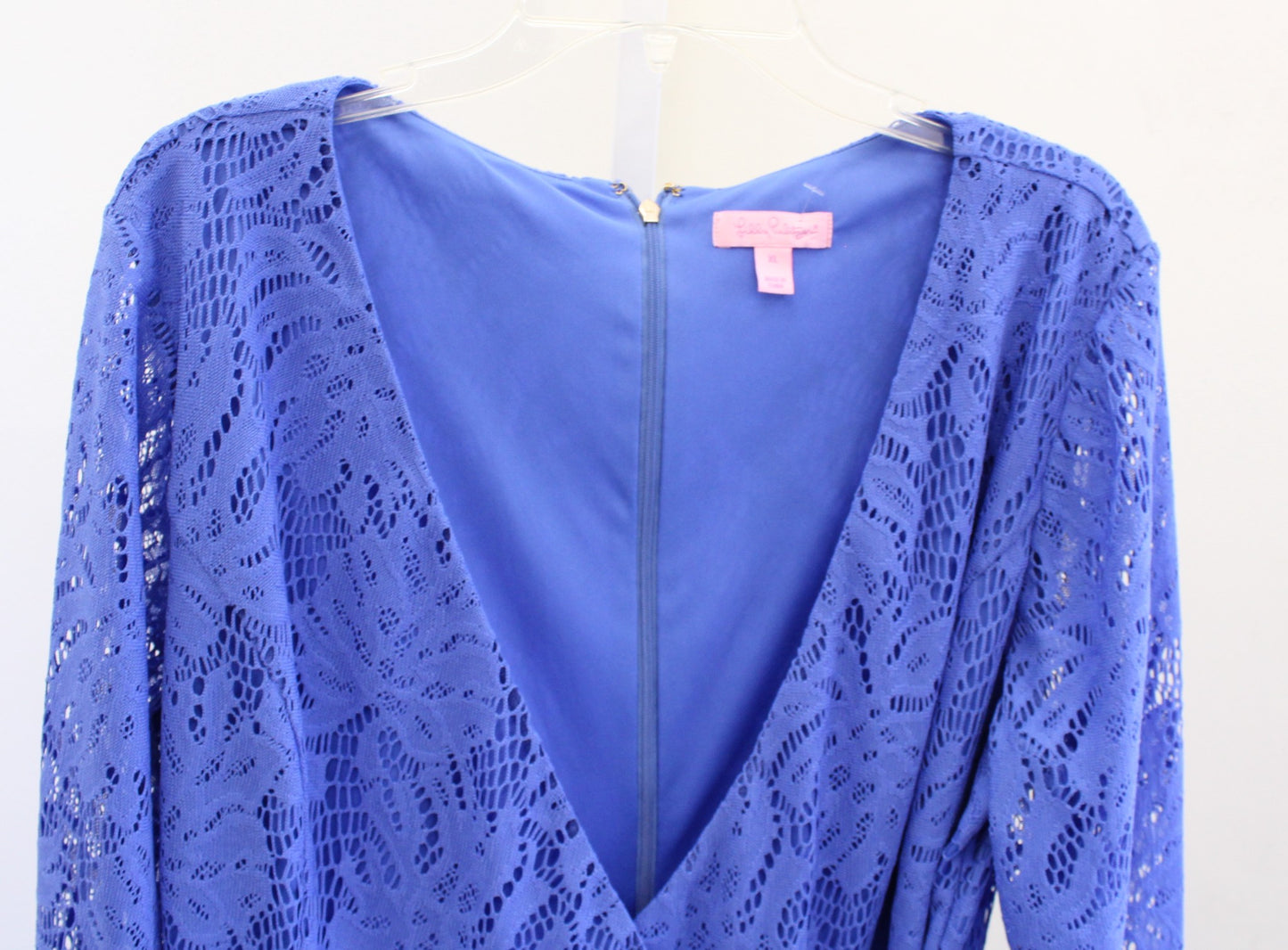 Lilly Pulitzer Tiki Leaf Floral Lace Skirted Wrap Front Romper Size XL Blue/Purp