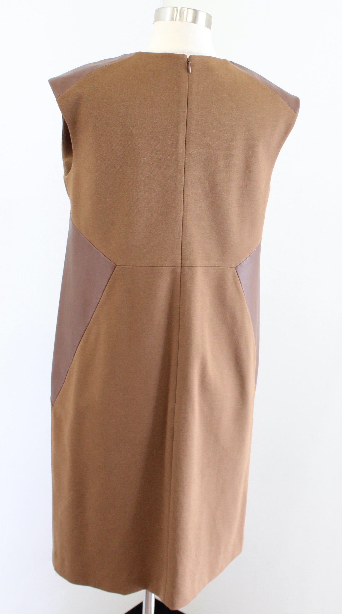 Lafayette 148 New York Brown Tan Leather Insert Pocket Shift Dress Size 8 Career