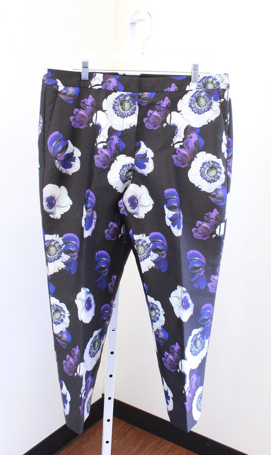 J Crew Womens Patio Pant in Violet Poppy Floral Size 16 Cropped Black Purple