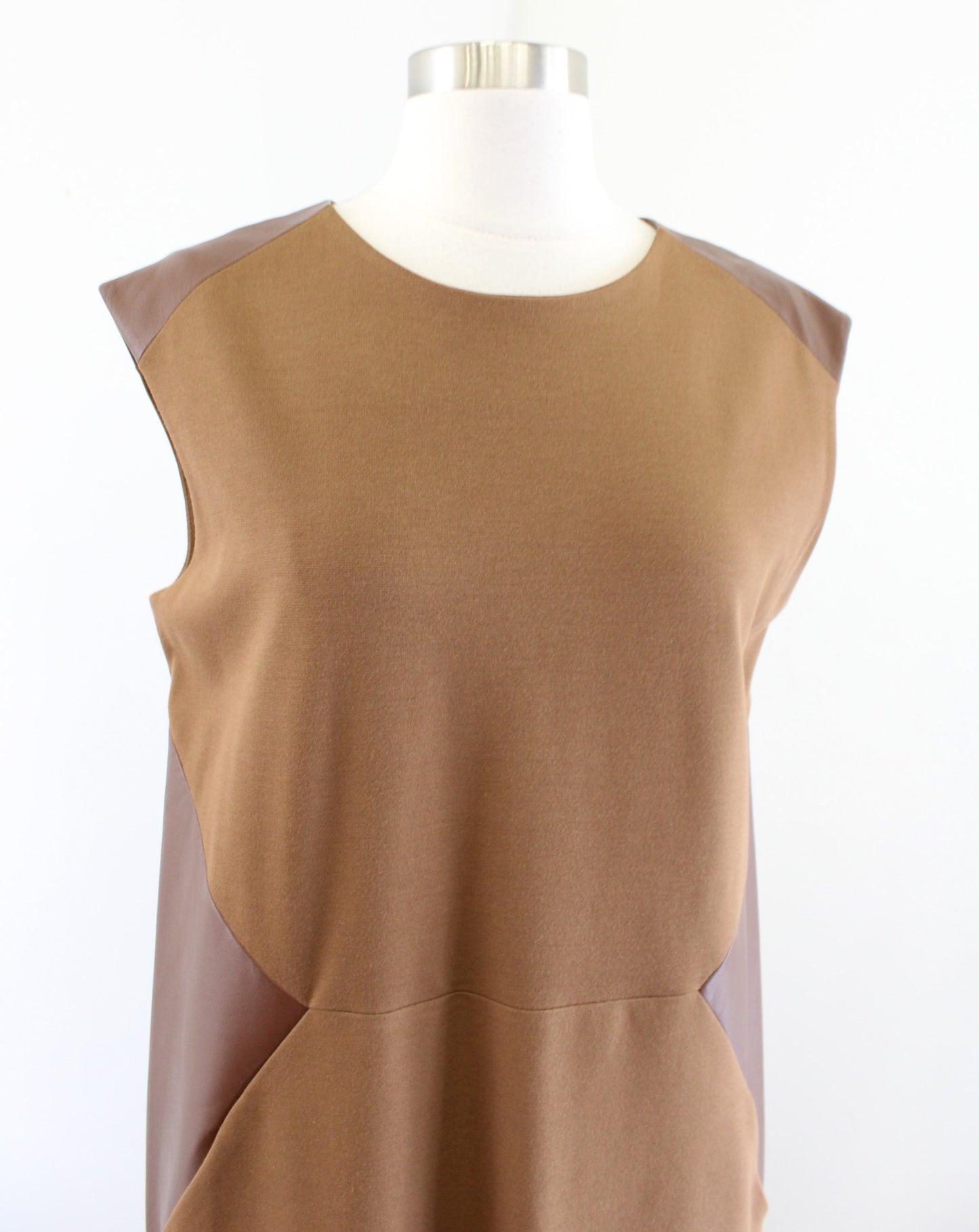 Lafayette 148 New York Brown Tan Leather Insert Pocket Shift Dress Size 8 Career