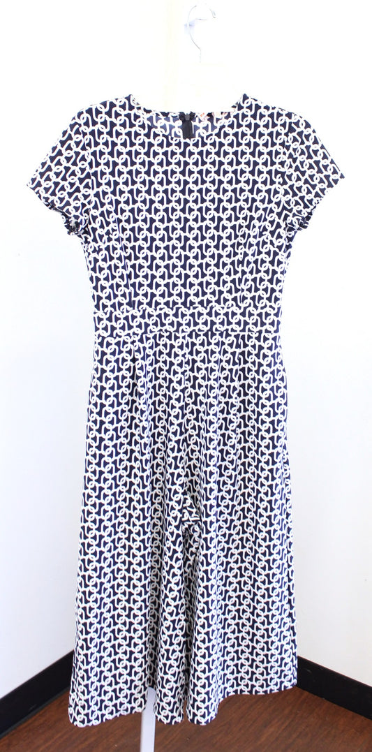 Jude Connally Navy Blue White Chainlink Print Cropped Wide Leg Jumpsuit Size XS