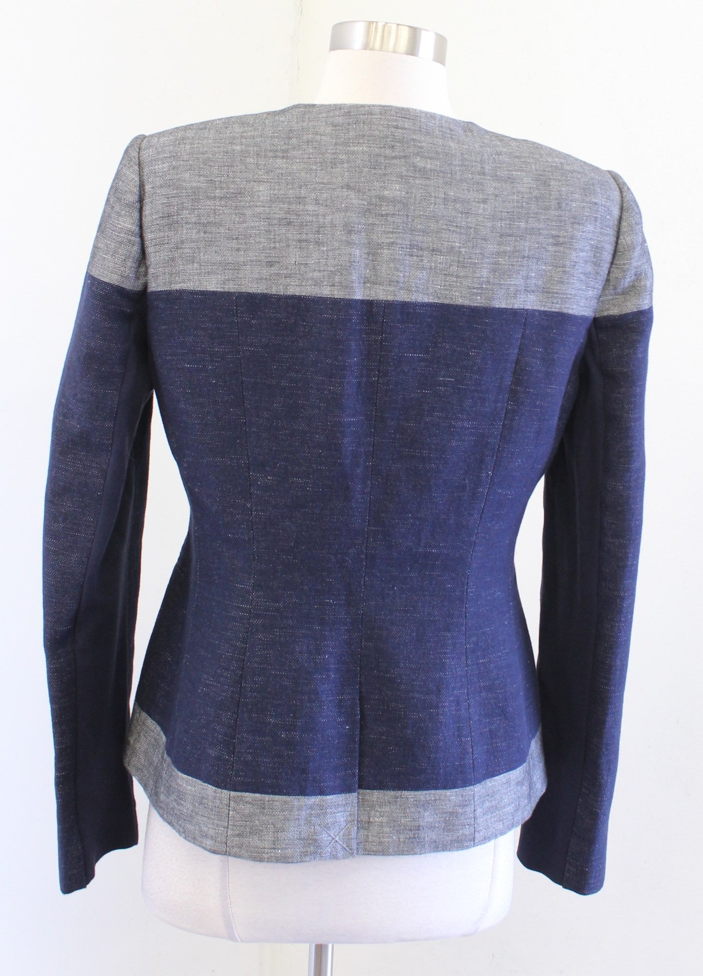 NWT BCBG Max Azria Cliff Navy Blue Gray Color Block Blazer Jacket Size S Linen