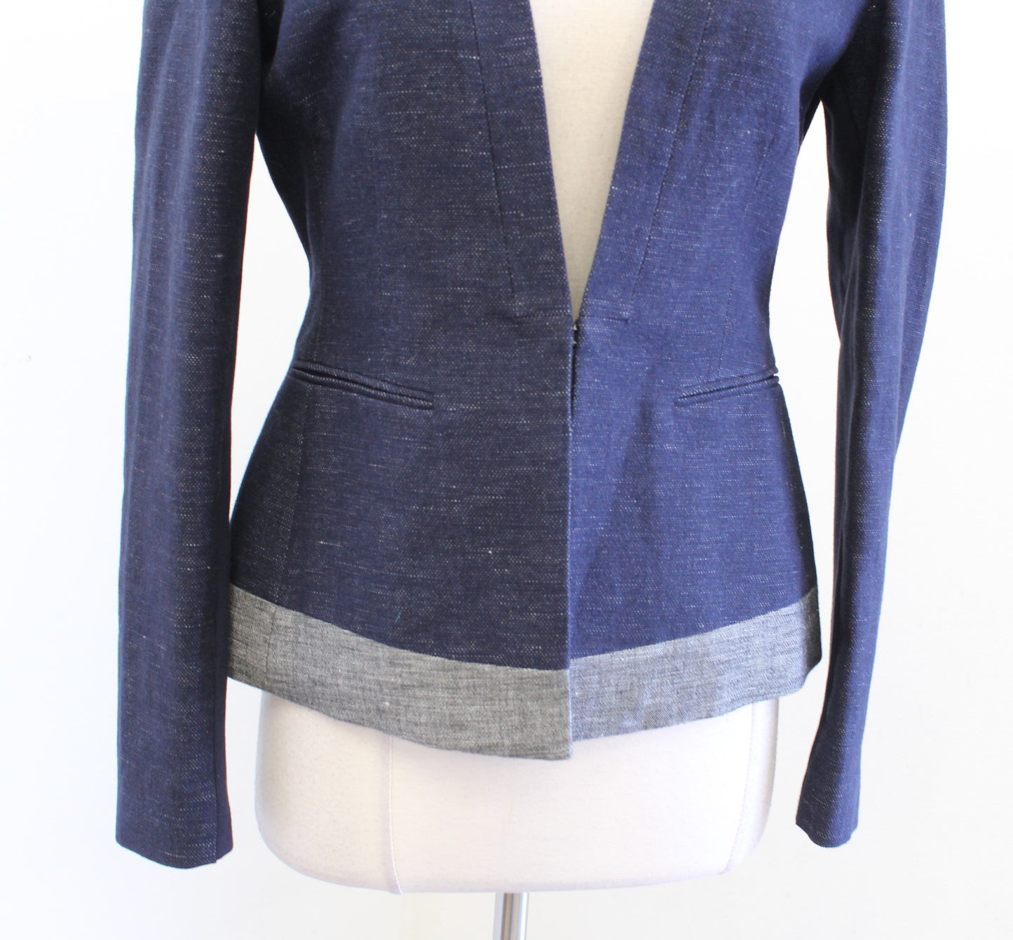 NWT BCBG Max Azria Cliff Navy Blue Gray Color Block Blazer Jacket Size S Linen