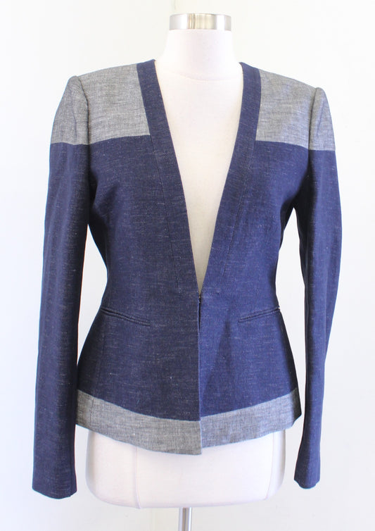 NWT BCBG Max Azria Cliff Navy Blue Gray Color Block Blazer Jacket Size S Linen