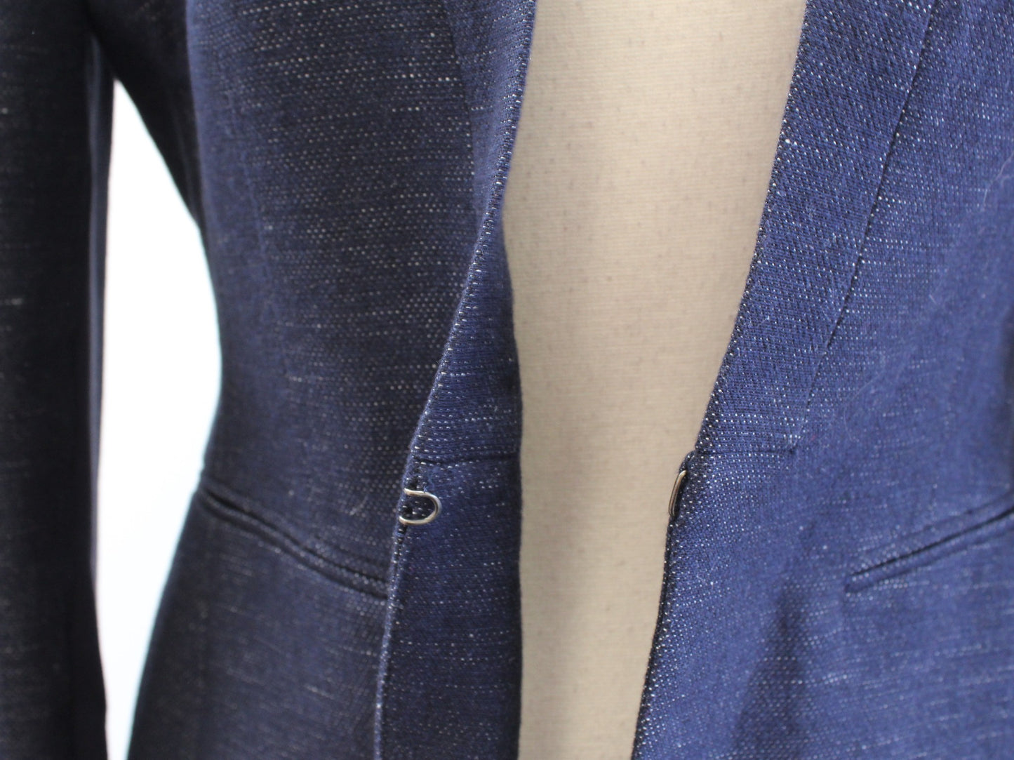 NWT BCBG Max Azria Cliff Navy Blue Gray Color Block Blazer Jacket Size S Linen