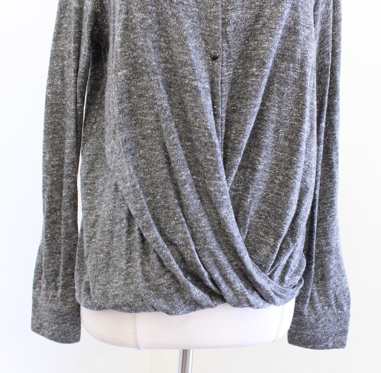 Sundance Catalog Gray Marled Knit Modern Twist Button Shirt Blouse Sz S Heather Long Sleeve