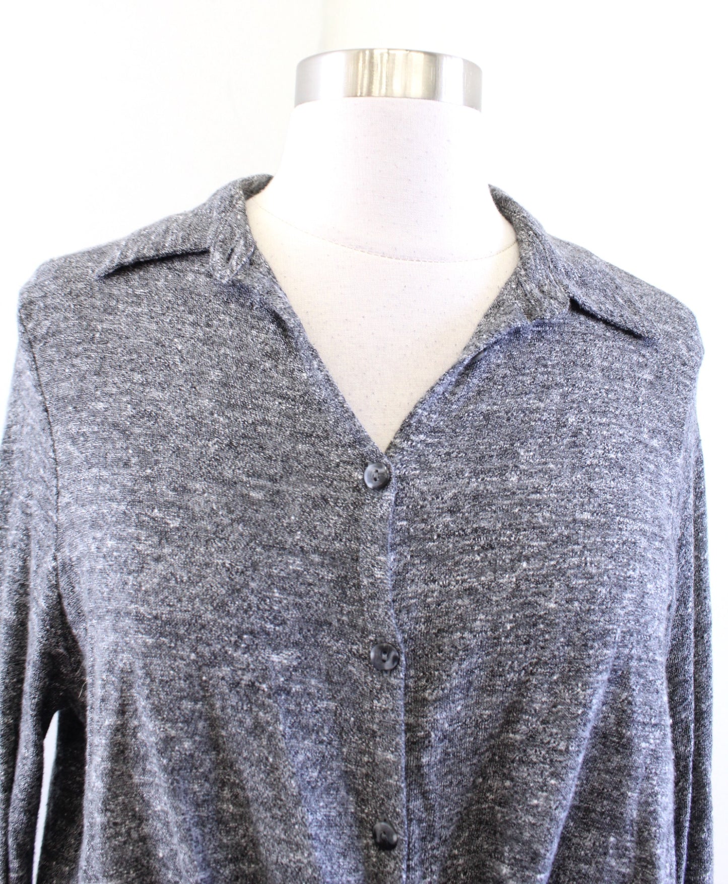 Sundance Catalog Gray Marled Knit Modern Twist Button Shirt Blouse Sz S Heather Long Sleeve