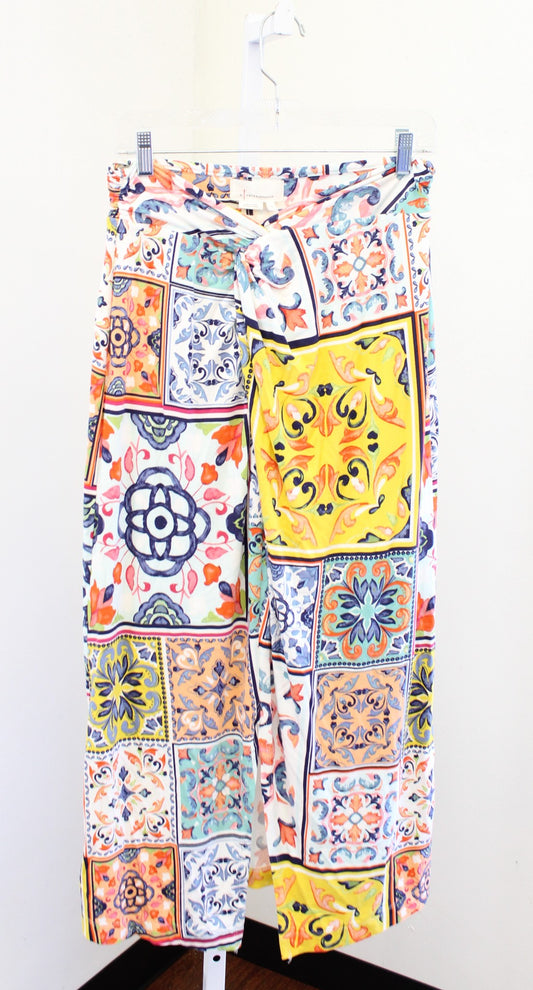 by Anthropologie Tiled Geometric Tile Print Twist Front Midi Skirt Size M Knit